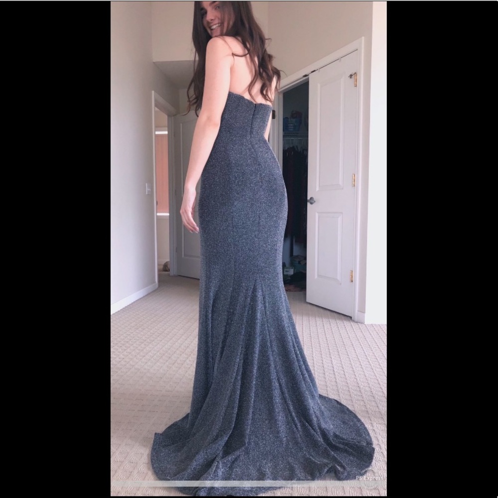 Silver Sparkly Sherri Hill Prom Dress with Slit